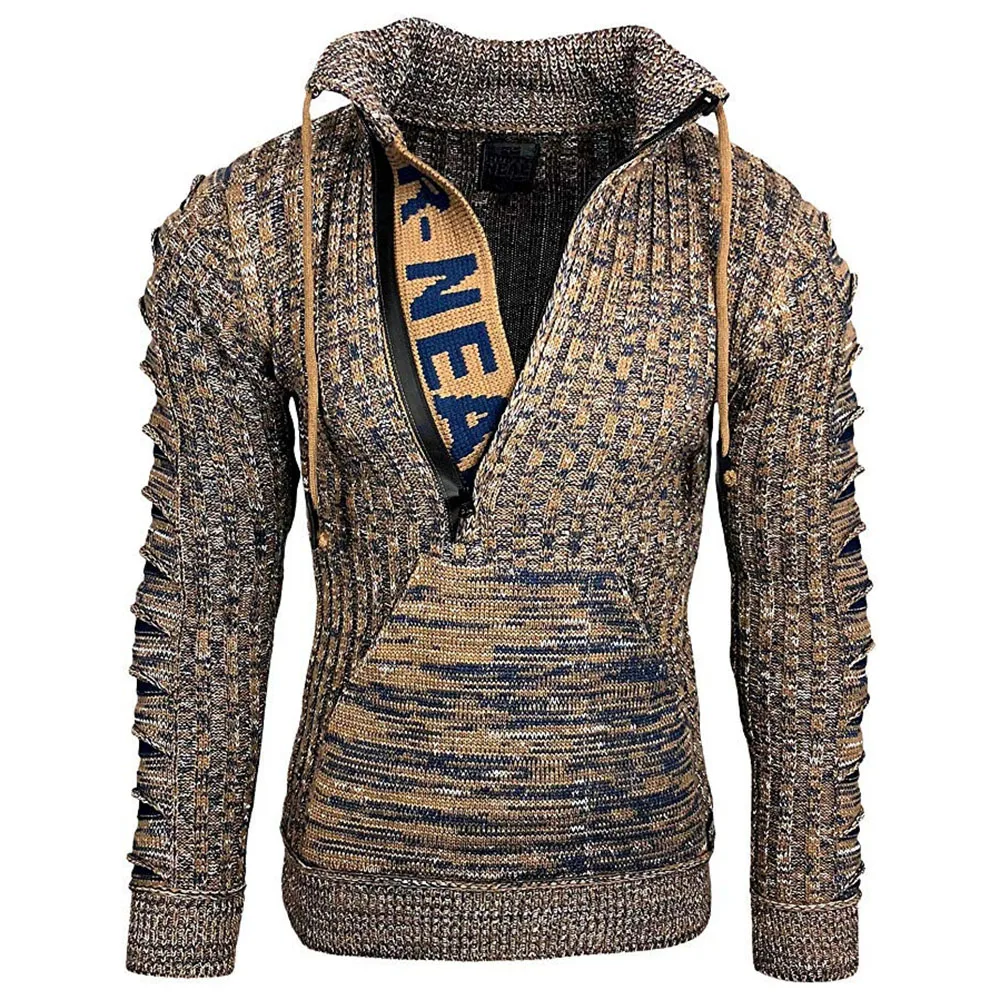 Men Sweater Autumn Spring Long Sleeve Pullover Stand Collar Zipper Casual Oversize Jumper Fashion Thin Knitted Top Loose Young | Мужская