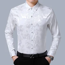 Белый Для мужчин s шелковые рубашки Высокое качество Для мужчин s Бизнес рубашки одежда с длинным рукавом, синие Зимние Бархатные рубашки для мальчиков на Рождество Для мужчин отца, мужа