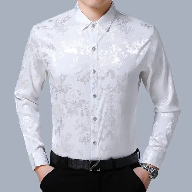 Camisa blanca de seda hombre Clearance