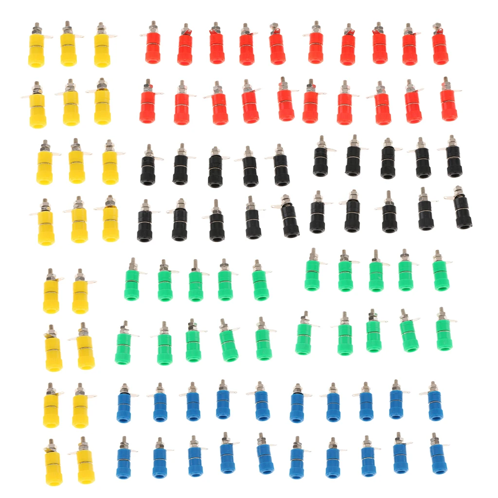 100 Pieces JS-910B 4mm Banana Plug Jack Banana Binding Post Terminal(red/yellow/blue/green/black)