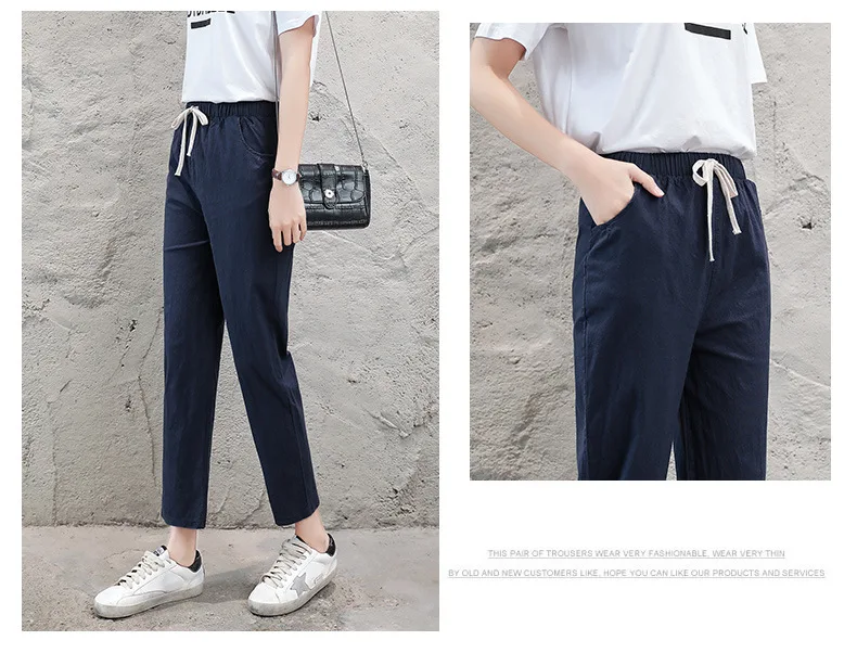 Autumn Cotton Linen Pants Women Candy Color Casual Loose Harem Pants for Women Ankle Length Trousers Female Elastic Waist Pant