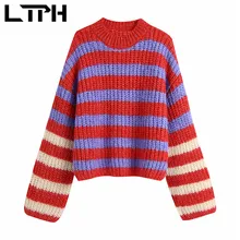 

LTPH oversized loose O-Neck jumpers women knitted striped sweaters long sleeve top soft warm pullovers 2022 spring new