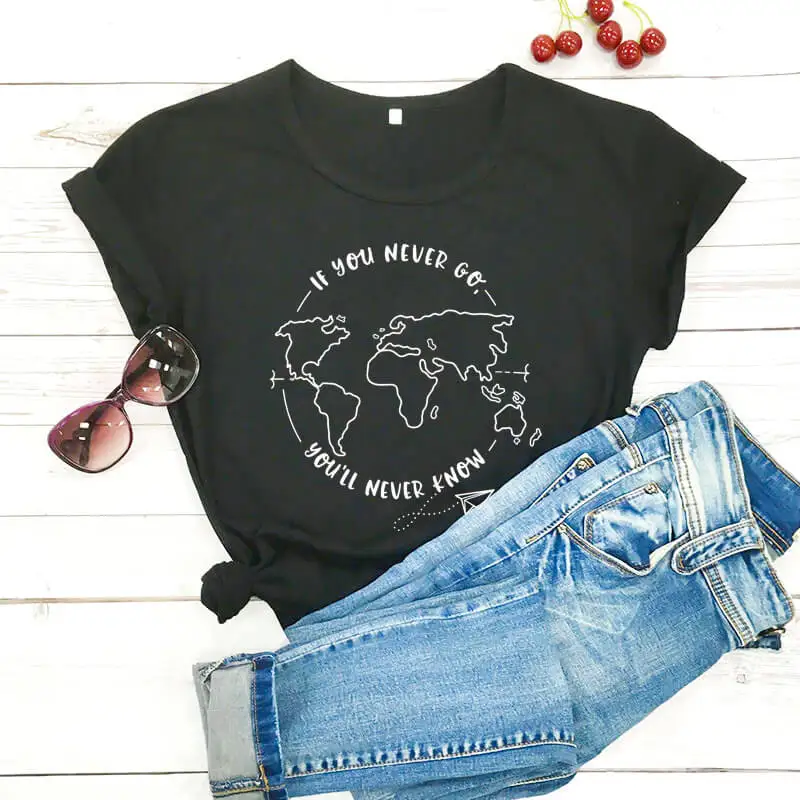 Se Non Ci Vai Mai Non Lo Sai Mai 2021 Donna Estate 100% Cotone Divertente Maglietta Vacanza Camicia Camicie Da Viaggio Camicia Vacay
