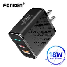 Зарядное устройство Usb FONKEN, быстрая зарядка, настенное зарядное устройство PD, быстрая зарядка 3,0 PD QC3.0 2,0, адаптер США для samsung huawei Xiaomi Mobile