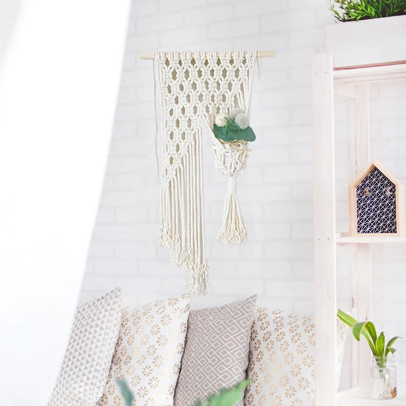 

Newly Hand-woven Cotton Rope Tapestry Basket Dual-use Storage Organizer Bohemian Hand-woven Tapestry GHS99