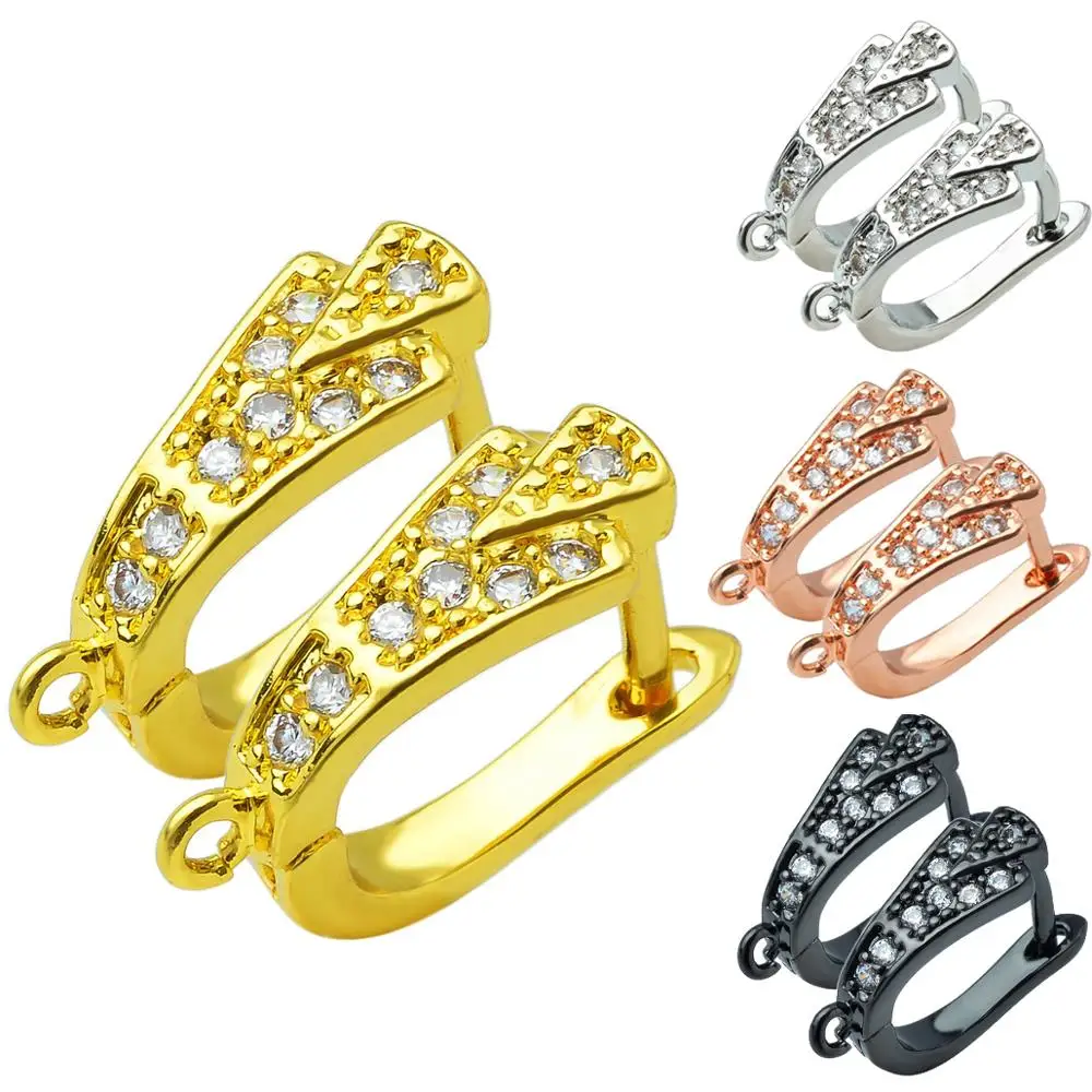 

New Ming Huang New popular irregular triangle zircon four-color copper earrings for DIY handmade and found earring jewelry