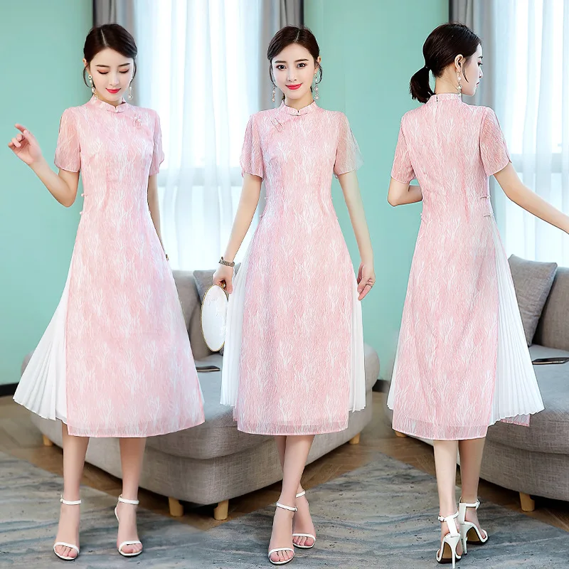 

Spring And Summer New Style 2019 Chinese-style Cheongsam Dress New Modified Short Sleeve Mid-length