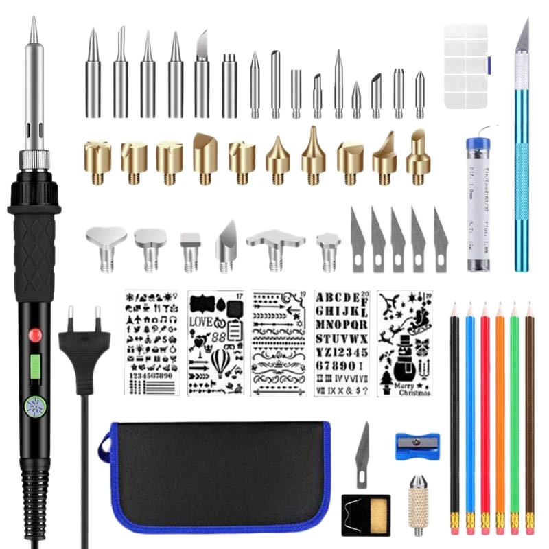 

56Pcs Wood Burning Kit Wood Burning Tool Creative Set Carving Burning Pen Soldering Iron Set Pyrography Pen