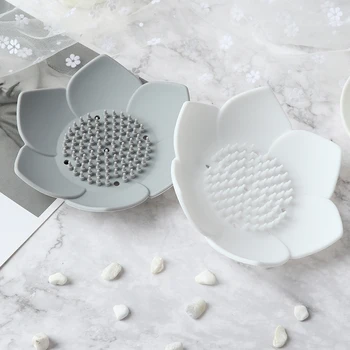 

Color Flower Shape Soap Dishes Box Storage Plate Drain Holder Silicone Bathroom Shower