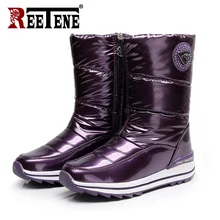 Reetene/Новое поступление года; модная обувь; женские ботинки; женские ботильоны; зимняя теплая плюшевая обувь; водонепроницаемые зимние ботинки; обувь без застежки