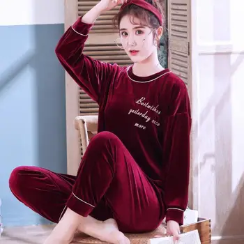 

2PCS Sleep Set Women Pajamas Suit Velour Autumn New Intimate Lingerie Velvet Nightwear Pyjamas Home Clothing Casual Homewear