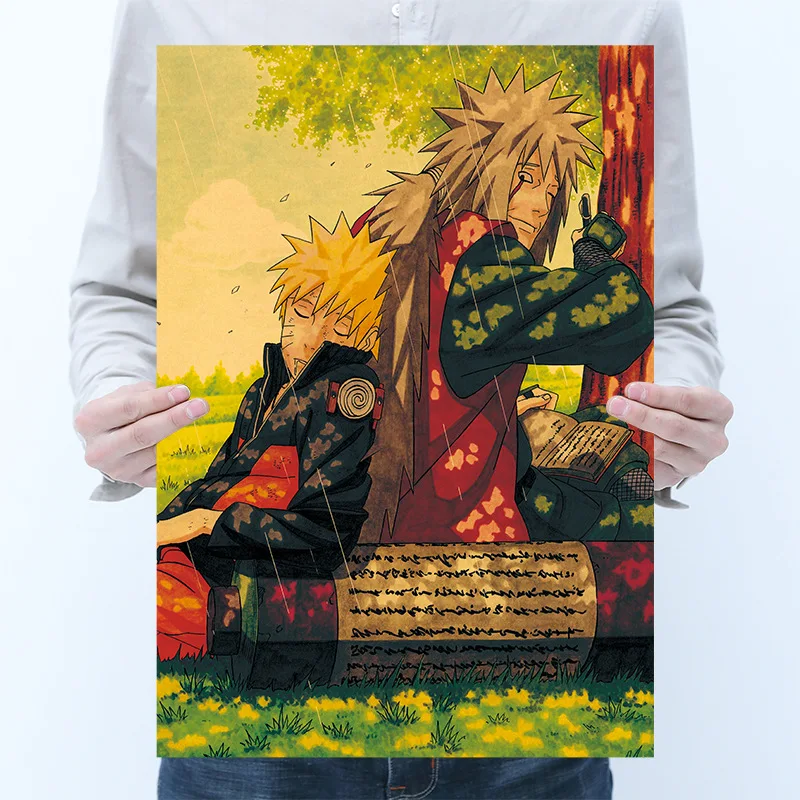 AIMEER ninja-Personaje de Anime ninja de cuatro generaciones, Uzumaki ninja y padre, póster de papel Kraft, Decoración Retro, pintura, 51x35, 5cm