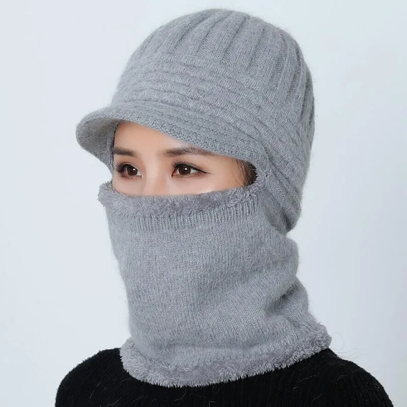 Модная зимняя вязаная шапка женская шарф маска Балаклава Skullies Beanies шапки для женщин теплый мягкий шерстяной мех шапка шапочка шапки