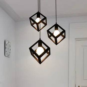 

E27 Bulb Cage Guard Ceiling Square Lamp Shade For Home Light Fitting Bar W/Cable