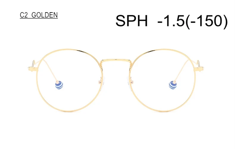 SUMONDY очки по рецепту для близорукости диоптрий 0-0,5-1-1,5-2-6,0 Женская круглая оправа из сплава близорукие очки UF74 - Цвет оправы: C2 (-1.5)