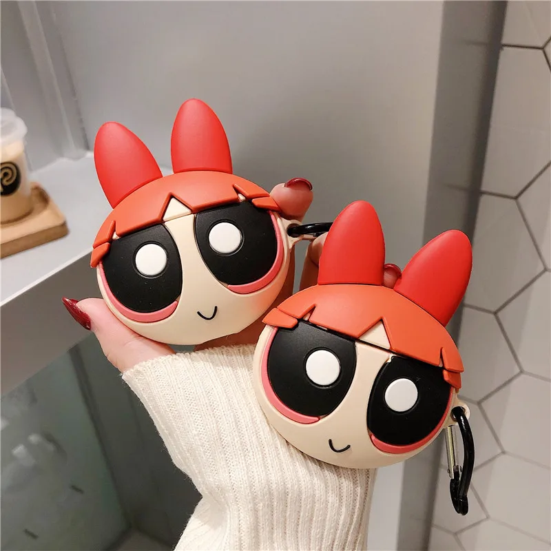 

Cute Cartoon The Powerpuff Girls Figure Silicone Cover Keychain for Apple Airpods 1 2 Wireless Earphone Case Accessories