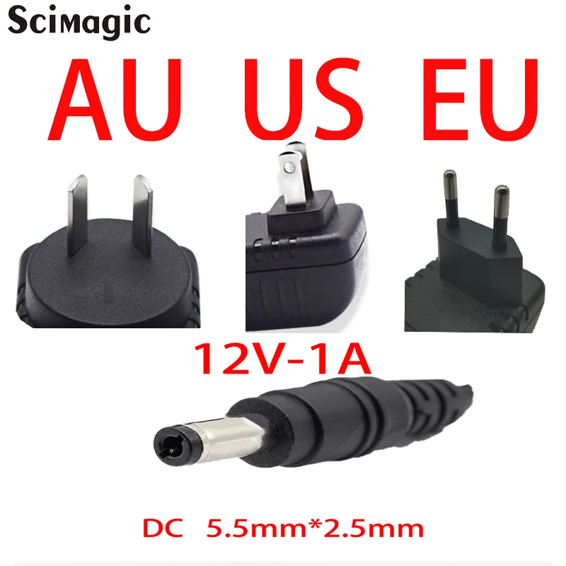 AU US EU 12V 1A AC / DC адаптер Регулируемый источник питания универсальный зарядное