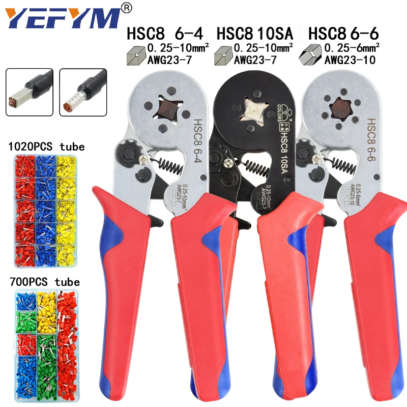Outils de sertissage de bornes tubulaires, mini pince électrique HSC8 10SA/6-4 0.25-10 mm2 23-7awg 6-6 0.25-6 mm2 ensembles de pinces de haute précision
