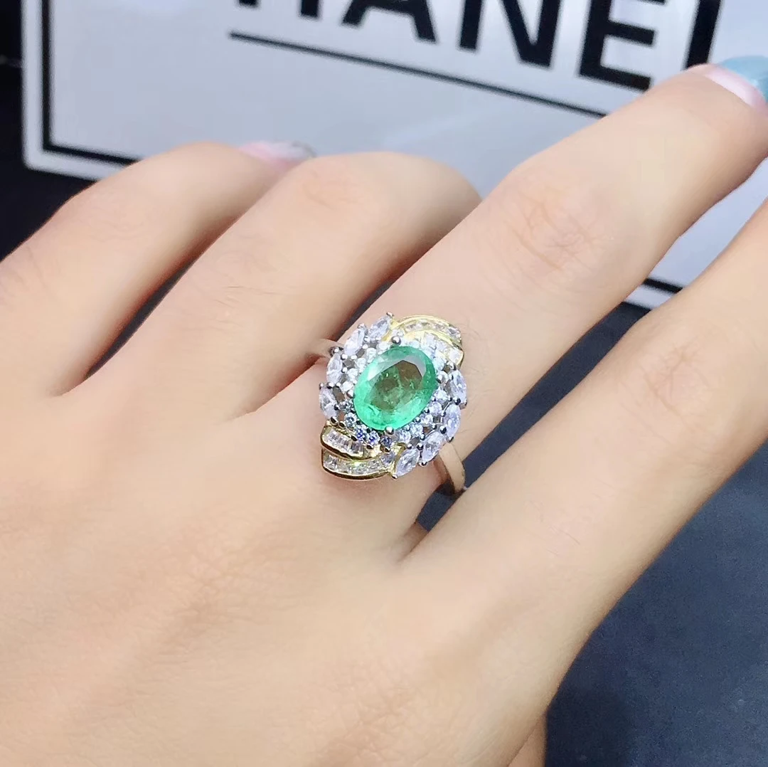 Модный зелёный Изумрудный камень кольцо Серебряное украшение хороший цвет настоящий натуральный камень Размер 6 мм x 8 мм подружка подарок на день рождения
