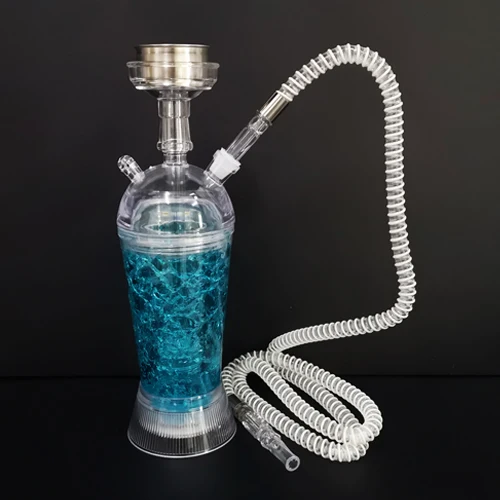 Hookah Shisha Round Acrylic with Led Light Remote Pipe 20x20x23cm