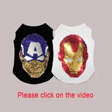 Креативный дизайн, одежда для кошек, собак, двусторонний жилет с изображением Железного человека, Капитана Америки, маленьких собак, для родителей и детей, рубашка для питомца, щенка, побрякушки