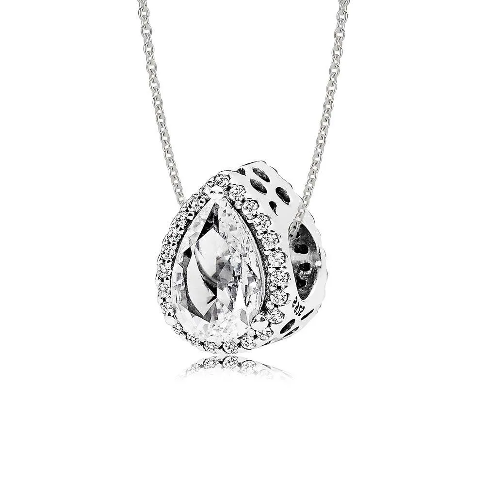 

NEW Book Di 100% 925 Sterling Silver Radiant Teardrop Necklace Gift Set fit charm original Necklace woman jewelry A Set