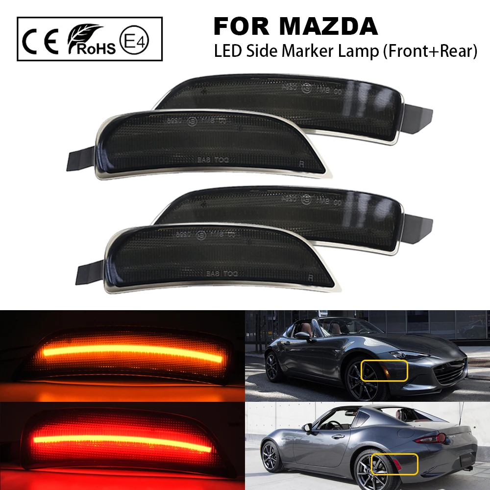 4Pcs Smoked Front Amber Rear Red LED Side Marker Light Fender Lamp For Mazda Miata MX5 ND 2016 2017 2018 2019 2020