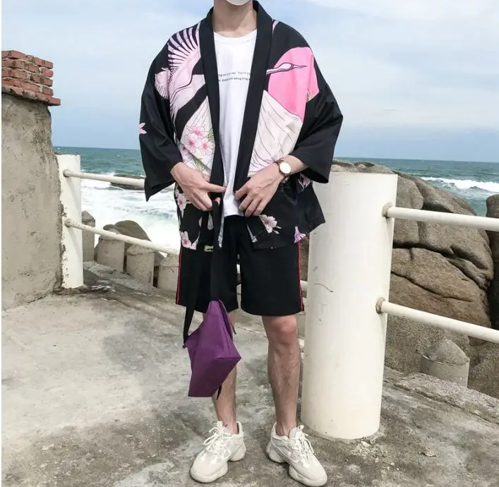 Традиционное японское кимоно yukata с фруктовым узором, мужской японский короткий халат, свободный японский кардиган kimomo, кимоно japones haori