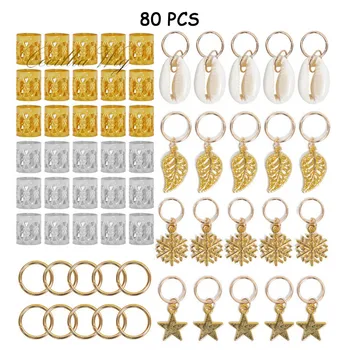 

80/pcs Gold Hair Braid Jewelry Polished Multiple Hard-wearing Cuffs Braid Ring Hair Jewelry Pendants Charm Dreadlock Accessaries