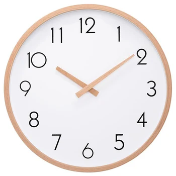 

Solid Wood frame Wall Clock Glass Cover Silent movement Round Non-ticking