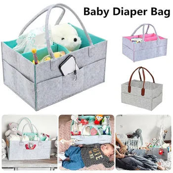 

Baby Diaper Caddy Organizer Large Capacity Portable Nursery Felt Storage Bag