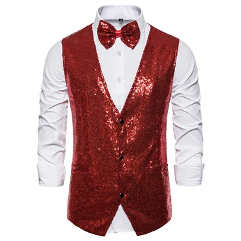 

Luxury men's fashion suit vest multicolor full sequins slim vest wedding groom bar DJ singer stage host cool casual suit vest