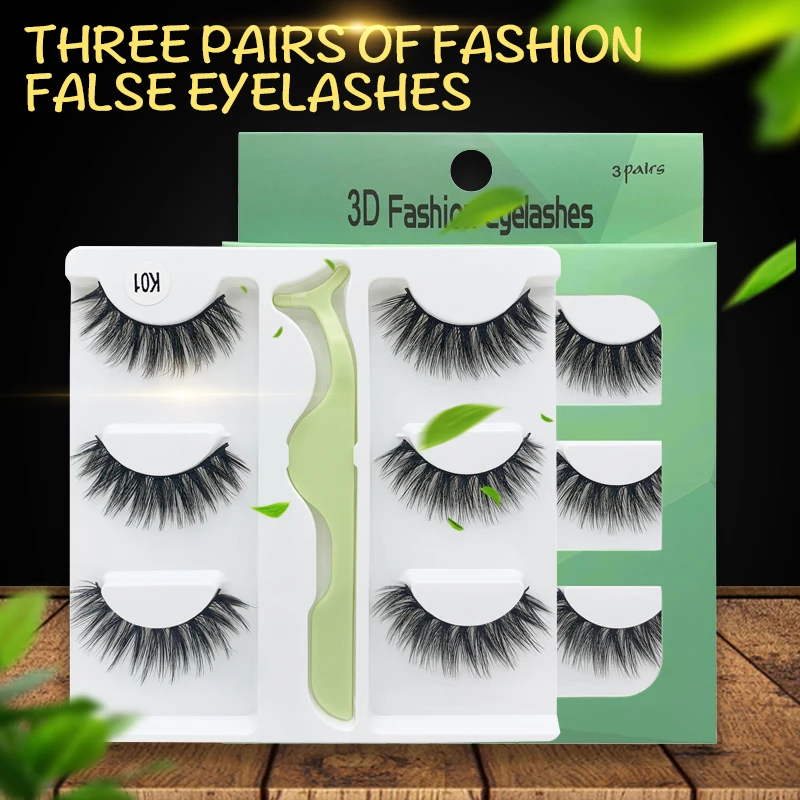 

3D Faux Mink Eyelashes False Lashes 3pairs Make Up Eyeliner Waterproof Tweezers Set Lasting Handmade Fluffy Eyelash Wholesale