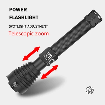 

LED Flashlight USB Rechargeable Zoomable Torch Light Power Display for Outdoor Camping Fishing JDH99