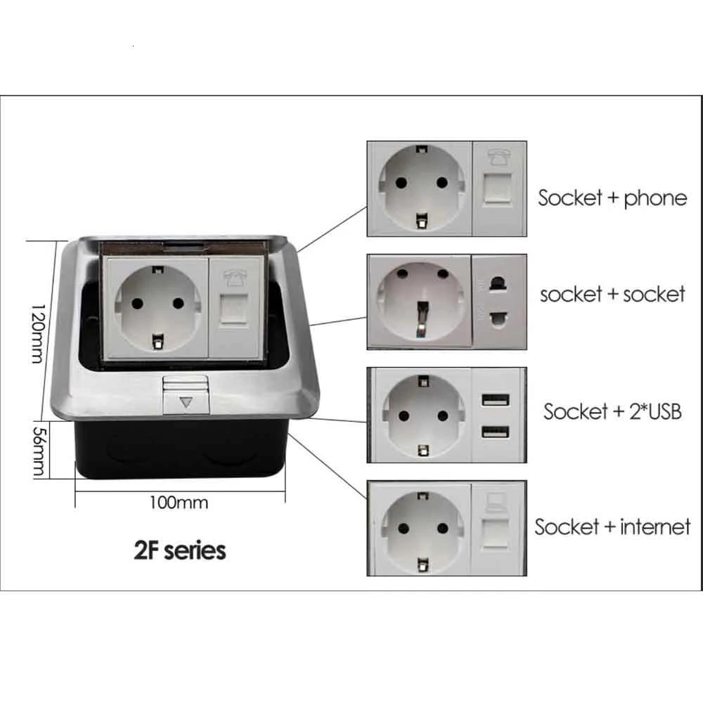 10A EU Standard Quick / Slow Pop Up Floor Socket USB Phone Internet Sockets 2 Way Electrical Switches Power Outlet