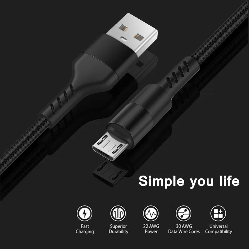 Кабель Micro USB 2A для быстрой синхронизации данных зарядный кабель для samsung Galaxy S9 S8 S7 Edge+ htc LG Plus телефонный кабель провод 3 фута/6 футов/10 футов