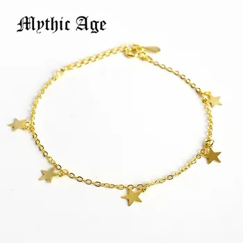

MYTHIC AGE 16+3cm 925 Sterling Silver Bracelet For Women Star Charm Link Chain Gold Plated Fine Jewelry Hypoallergenic