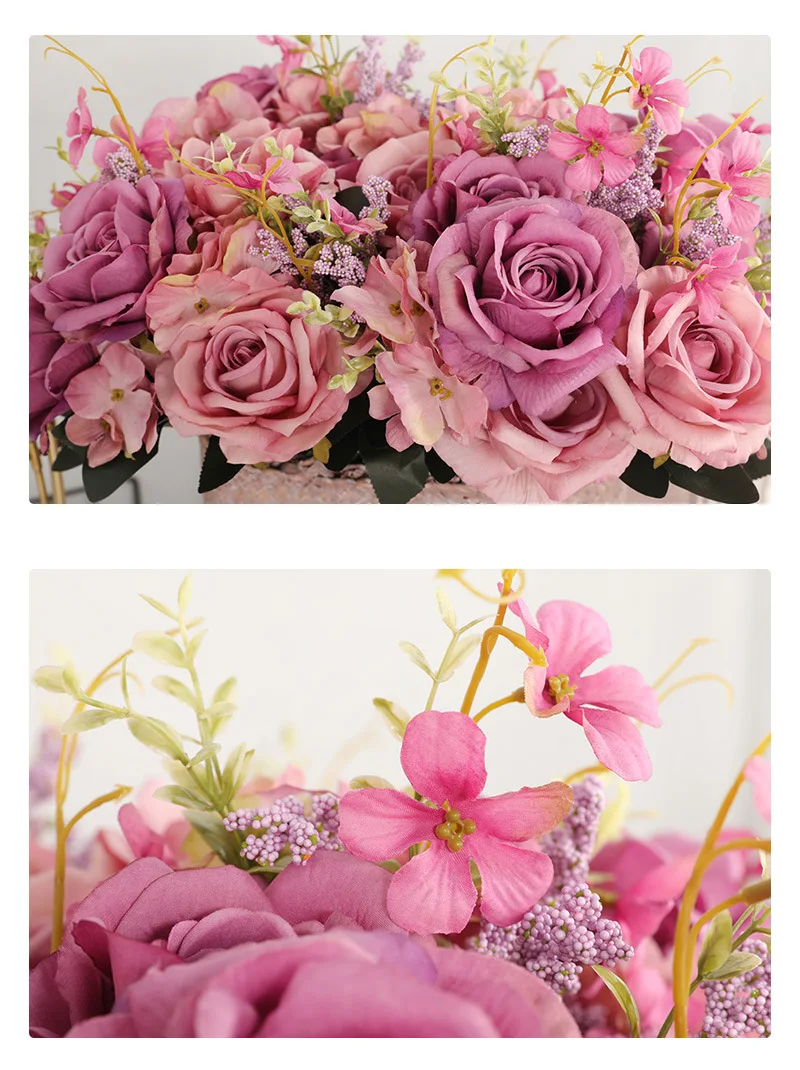 JAROWN 50cm Rose Hydrangea Silk Bouquet Artificial Flowers 13 Heads Bride Wedding DIY Flower Arrangement Home Decoration Fake Flowers Faux (29)