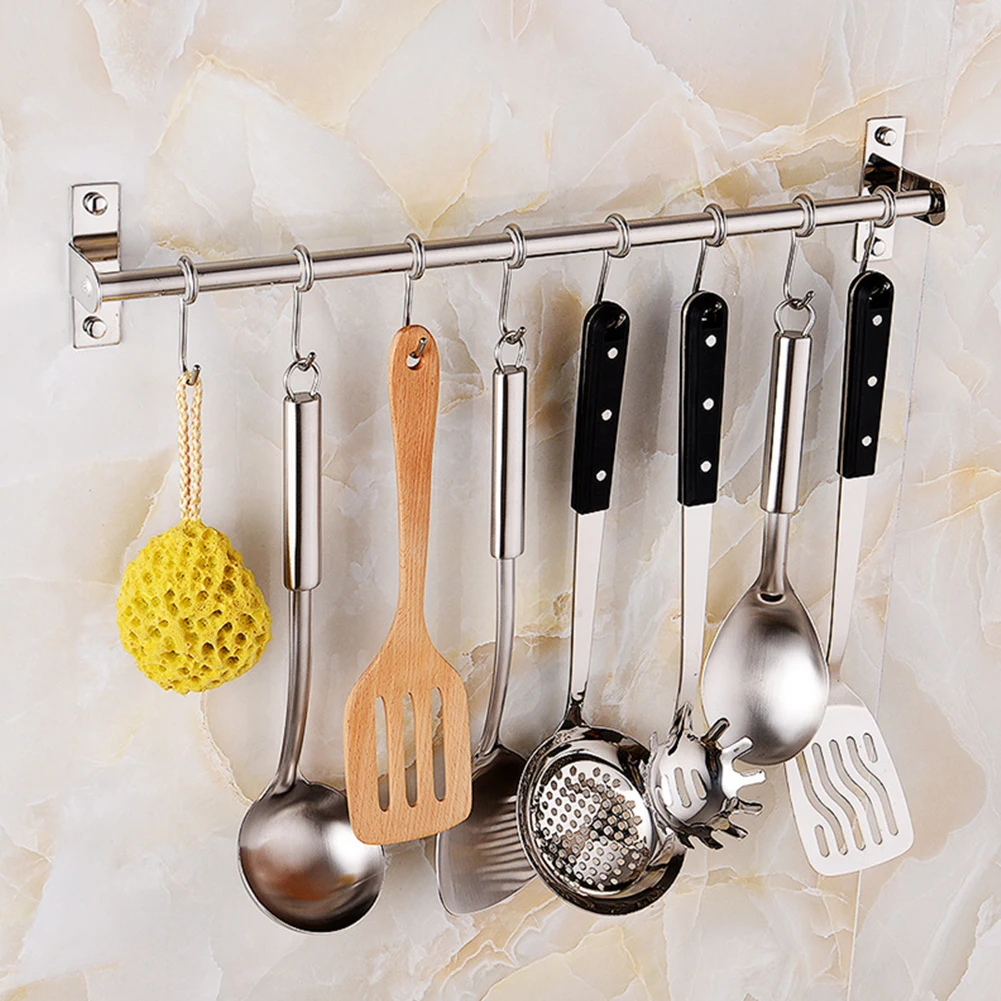 Wall Mounted Kitchen Utensil Rack, Multifunction Kitchen Rail, Clip-on  Carbon Steel Pots Pans Hanger with 8 Hooks, for Cooking Utensils Bathroom