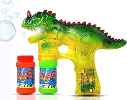 Pistola de burbujas de dinosaurio, máquina de burbujas automática con 2 botellas de luz