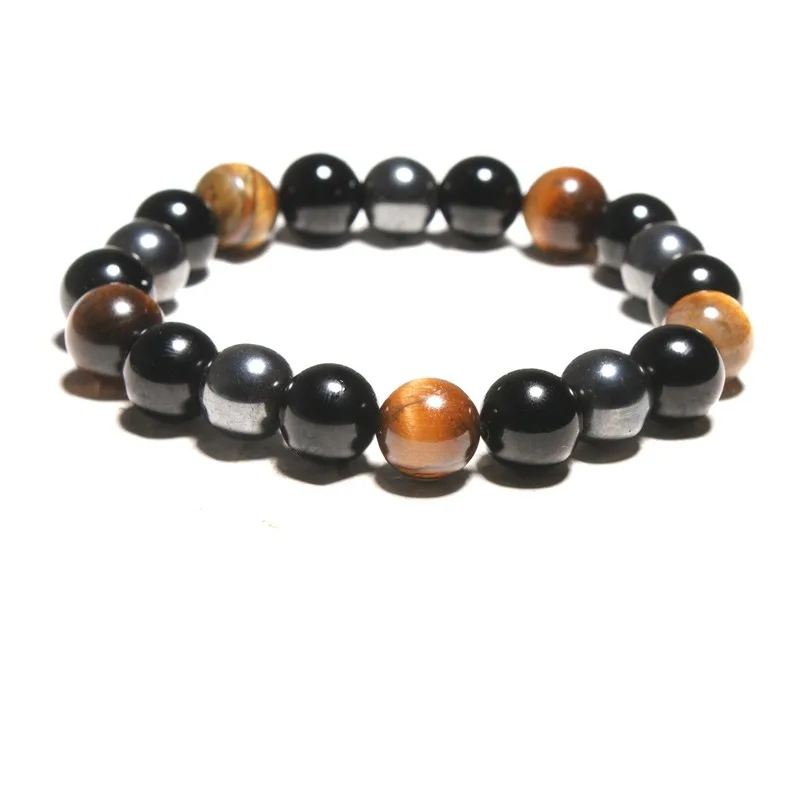 Классический 10 мм тигровый глаз Гематит с бусинами эластичный веревочный браслеты счастливый камень бусины браслеты для женщин/мужчин