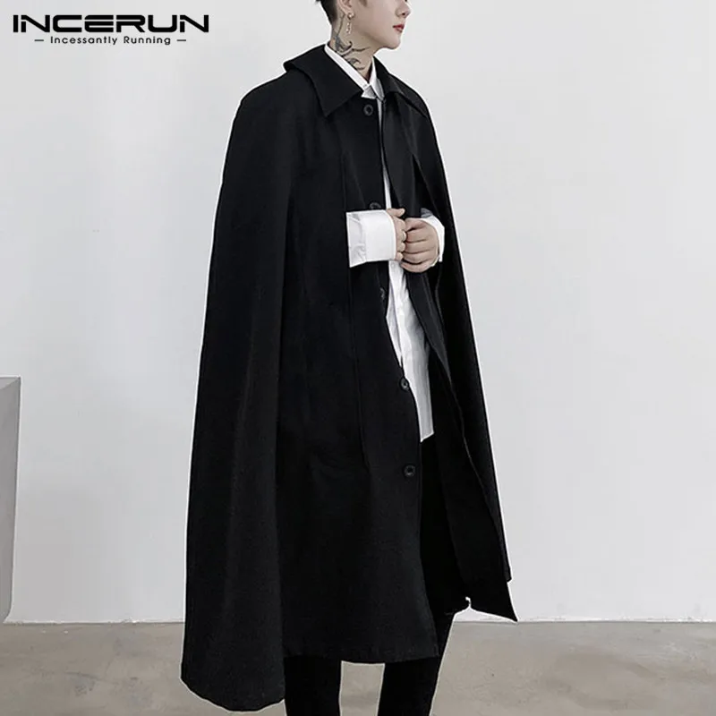 Ropa larga con bolsillos para hombre, capa con cuello vuelto de Color sólido, Poncho de invierno de un solo pecho, ropa de calle 5XL