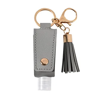 

Leak-proof Plastic Travel Bottle Portable Squeeze Bottle With Leather Hand Sanitizer Keychain Holder For Liquid Hand Sanitizer