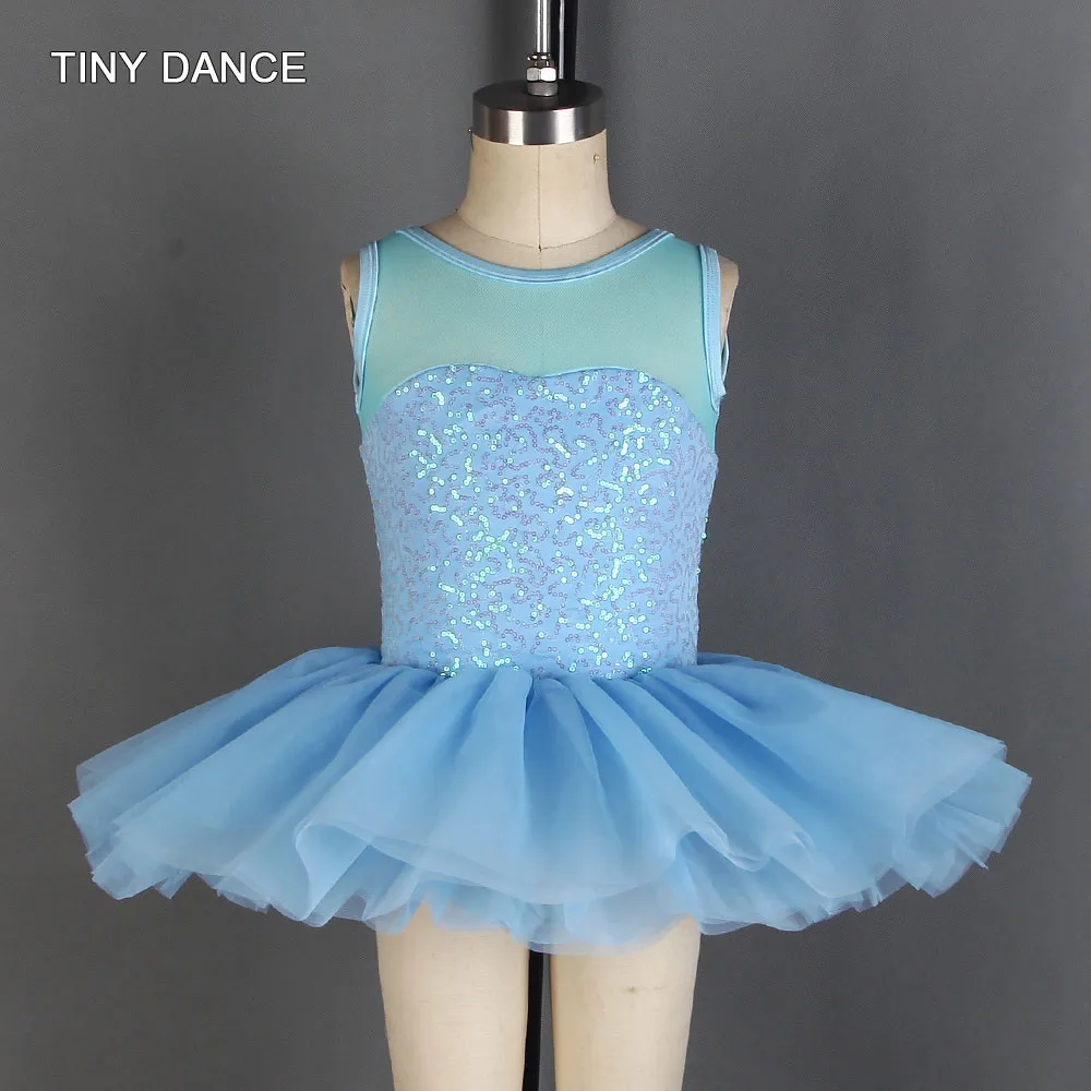 

Shinny Sequin and Soft Mesh Top Bodice with 4 Layers of Sky Blue Tutu Skirts Kids Ballet Dance Costume Tutu Dress 20054