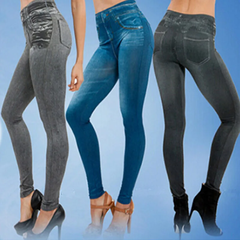 

High Quality Popular Legging Hot Sale Plus Size Fashion Women Slim Fitness Pants 1PC Jeggings Thin Imitation Jeans