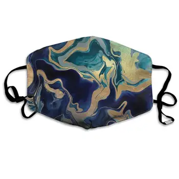 

Garde Art Studio Unisex Premium Polyester Face Cover Mask, Gold Turquoise Green Navy Blue Wave Marble Funny & Fashion