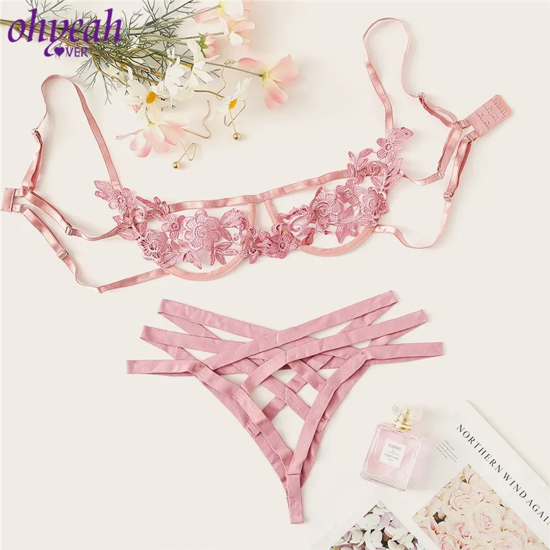 

Sexy Lingerie Sets Embroidery Half Cup Bralette Panty Set Hollow Out Hot Selling Lenceria Underwear Set Dropshipping RM808541