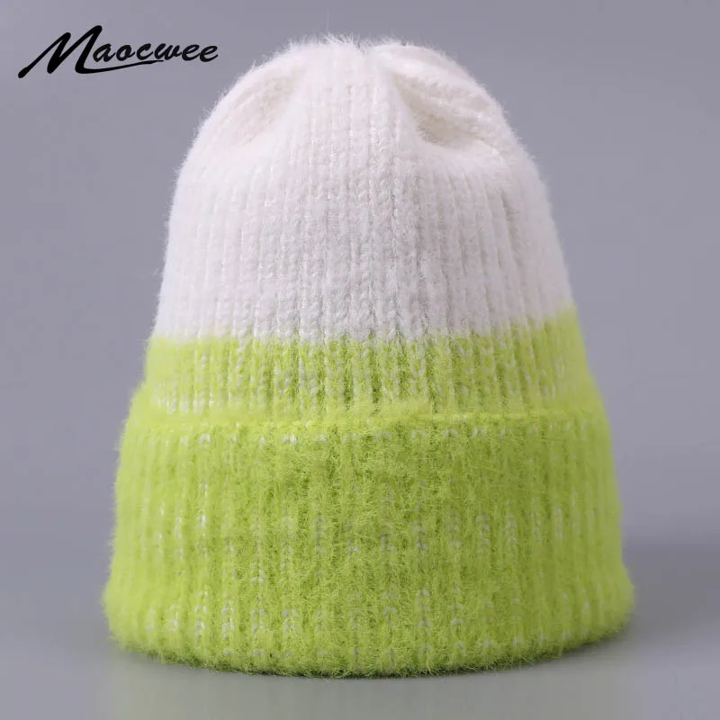 

Winter Hats For Women Men Warm Imitation Mink Hair Knitted Warm Skullies Beanie Thick Female Caps Fashion Solid Color Beanie Hat