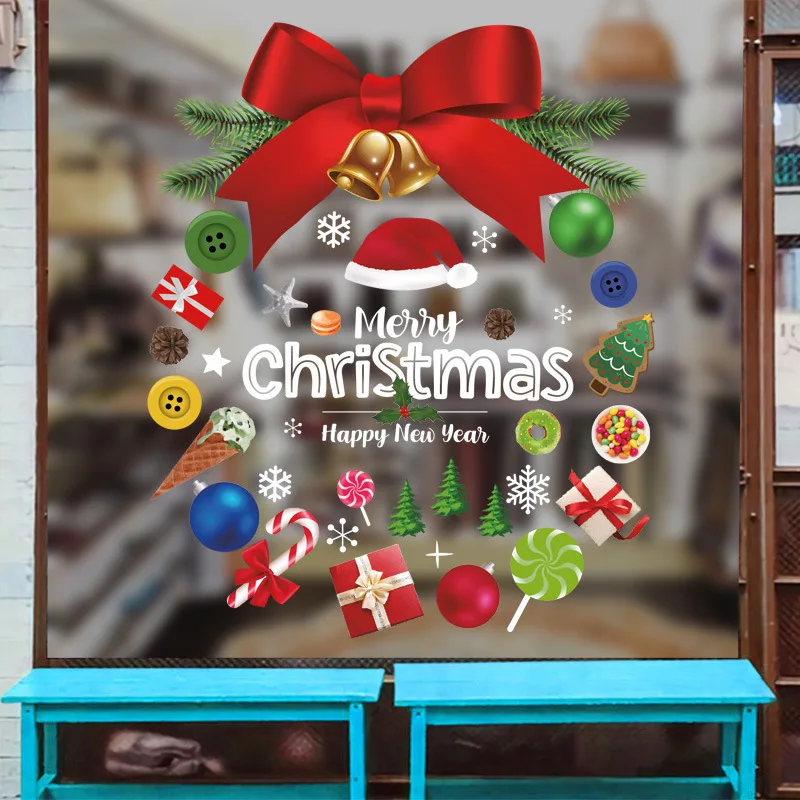 Waterproof Door Stickers-PVC Wall Stickers with Red Bows for Christmas Decoration Doors and Window 