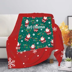 2021 Happy New Year Gift Blankets Merry Christmas Santa Pattern Throw Blanket Comfortable Fleece Sofa Quilt Red/Green Xmas Manta